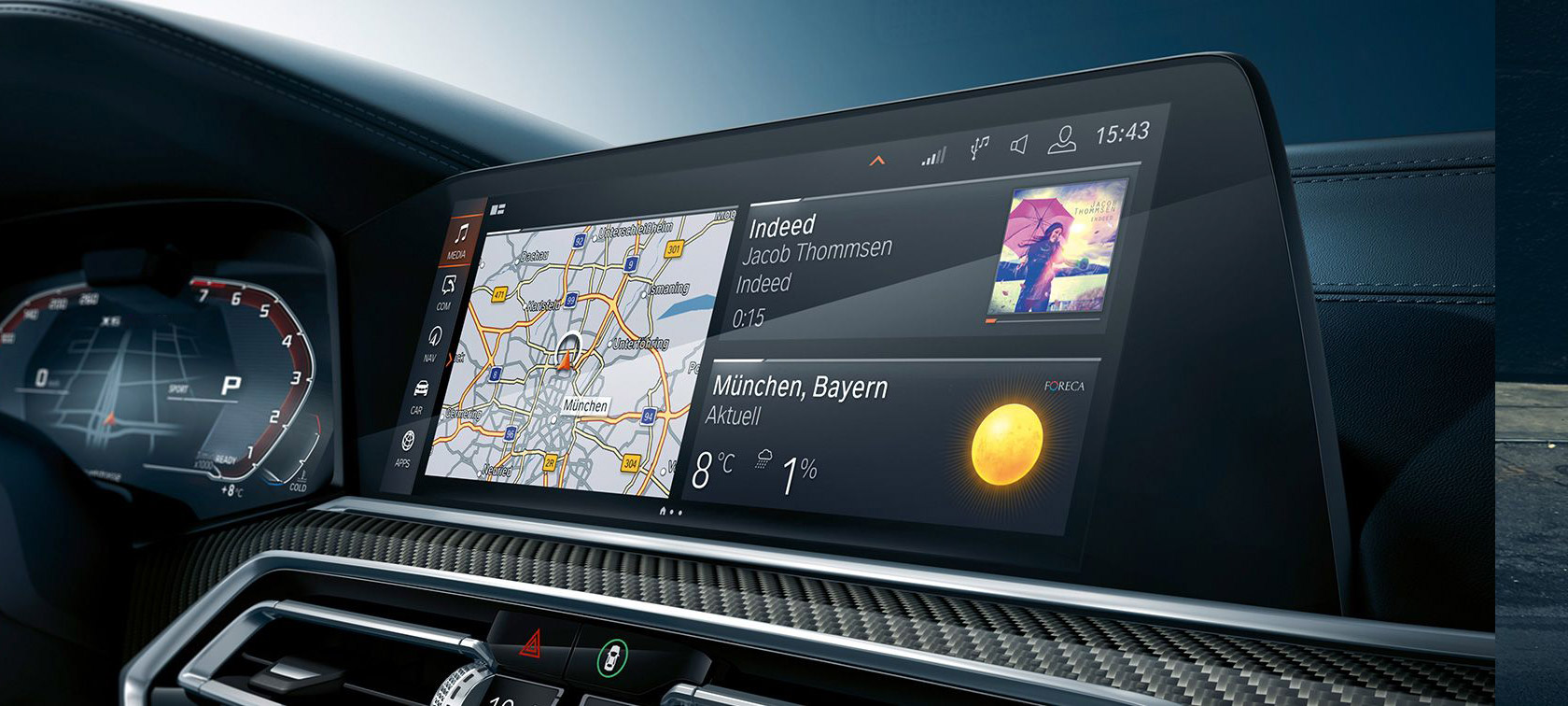 Cockpit with view of Head-Up Display. BMW X6 cockpit with view of Head-Up Display.